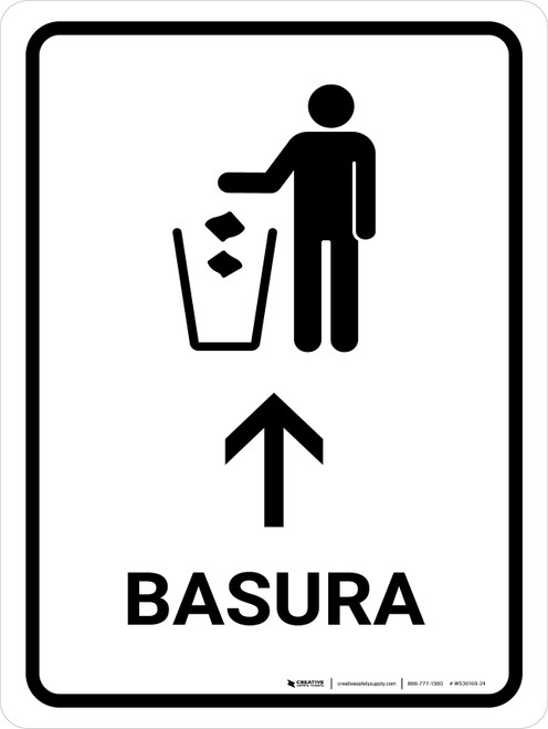 Trash With Up Arrow White Spanish Portrait - Wall Sign