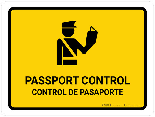 Passport Control Yellow Bilingual Spanish Landscape - Wall Sign