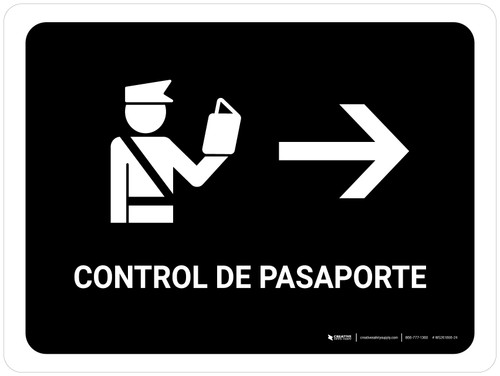 Passport Control With Right Arrow Black Spanish Landscape - Wall Sign