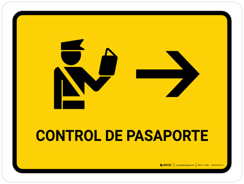 Passport Control With Right Arrow Yellow Spanish Landscape - Wall Sign