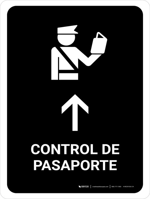 Passport Control With Up Arrow Black Spanish Portrait - Wall Sign