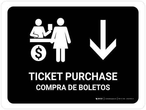 Ticket Purchase With Down Arrow Black Bilingual Spanish Landscape - Wall Sign