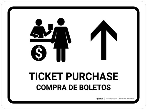 Ticket Purchase With Up Arrow White Bilingual Spanish Landscape - Wall Sign