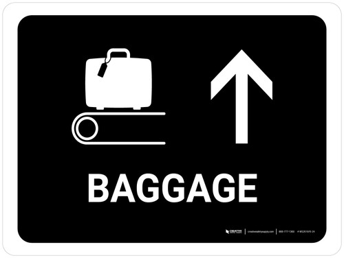 Baggage With Up Arrow Black Landscape - Wall Sign