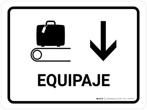 Baggage With Down Arrow White Spanish Landscape - Wall Sign