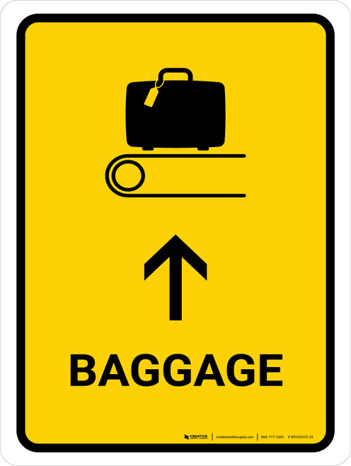 Baggage With Up Arrow Yellow Portrait - Wall Sign