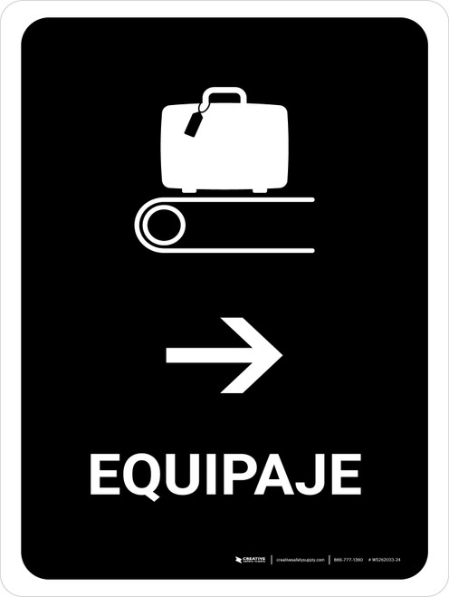 Baggage With Right Arrow Black Spanish Portrait - Wall Sign