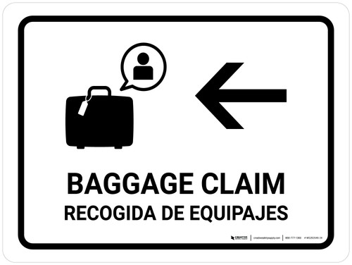 Baggage Claim With Left Arrow White Bilingual Spanish Landscape - Wall Sign