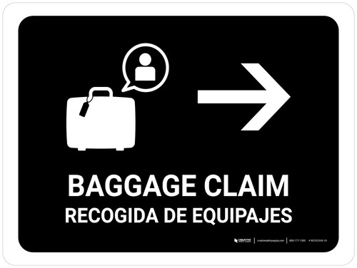 Baggage Claim With Right Arrow Black Bilingual Spanish Landscape - Wall Sign