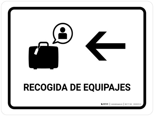 Baggage Claim With Left Arrow White Spanish Landscape - Wall Sign