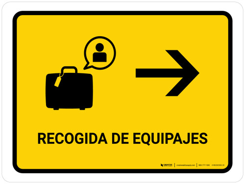 Baggage Claim With Right Arrow Yellow Spanish Landscape - Wall Sign