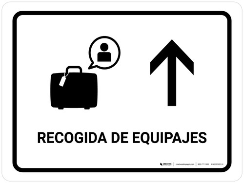 Baggage Claim With Up Arrow White Spanish Landscape - Wall Sign