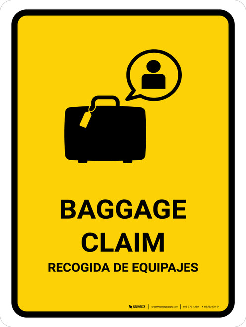 Baggage Claim Yellow Bilingual Spanish Portrait - Wall Sign