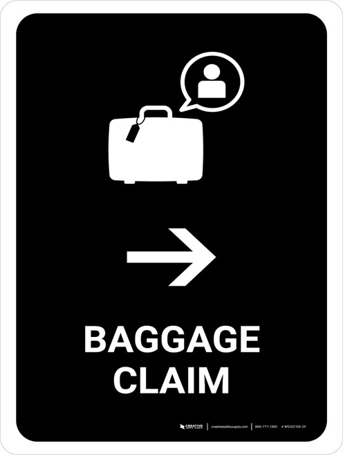 Baggage Claim With Right Arrow Black Portrait - Wall Sign