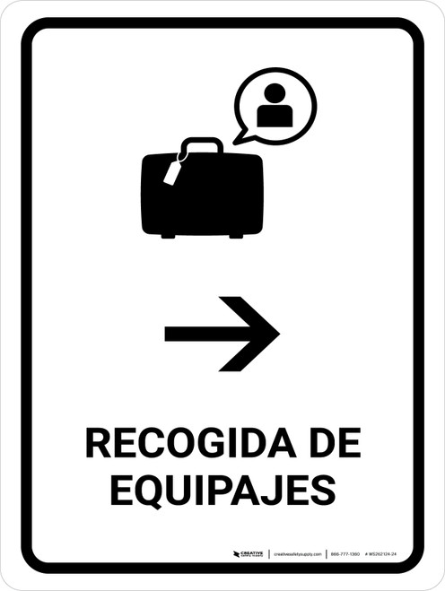 Baggage Claim With Right Arrow White Spanish Portrait - Wall Sign