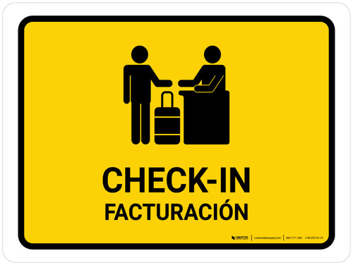 Check In Yellow Bilingual Spanish Landscape - Wall Sign