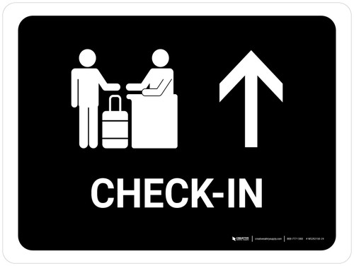 Check In With Up Arrow Black Landscape - Wall Sign