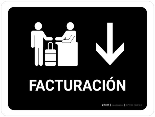 Check In With Down Arrow Black Spanish Landscape - Wall Sign