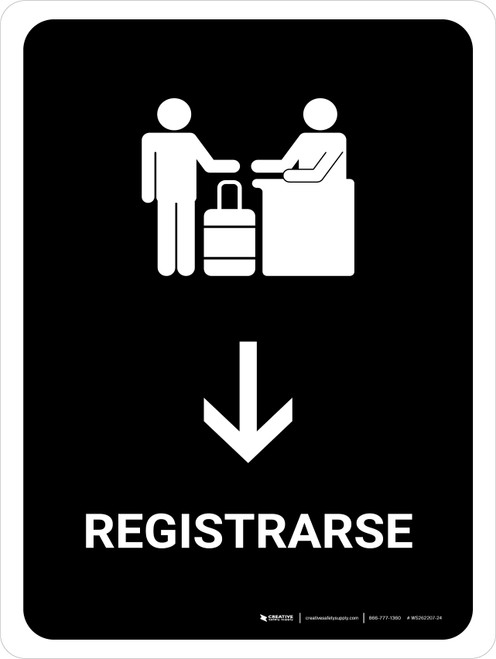 Check-In With Down Arrow Black Spanish Portrait - Wall Sign