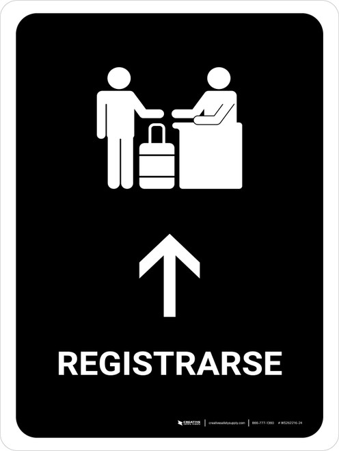 Check-In With Up Arrow Black Spanish Portrait - Wall Sign