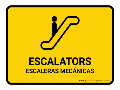 Escalators Yellow Bilingual Spanish Landscape - Wall Sign