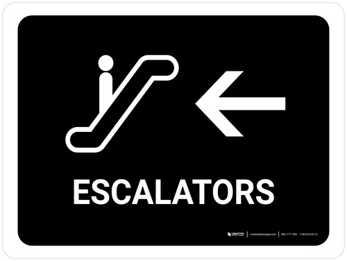 Escalators With Left Arrow Black Landscape - Wall Sign