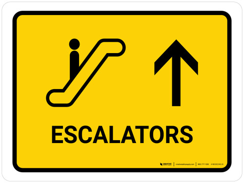 Escalators With Up Arrow Yellow Landscape - Wall Sign