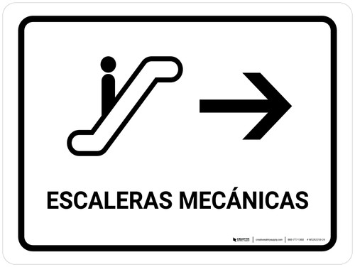 Escalators With Right Arrow White Spanish Landscape - Wall Sign
