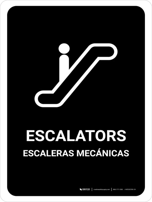 Escalators Black Bilingual Spanish Portrait - Wall Sign