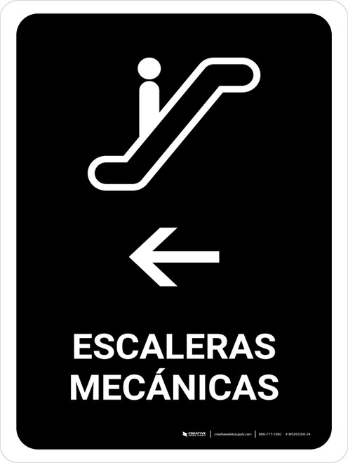 Escalators With Left Arrow Black Spanish Portrait - Wall Sign