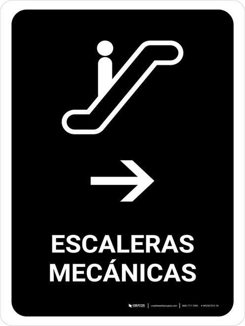 Escalators With Right Arrow Black Spanish Portrait - Wall Sign