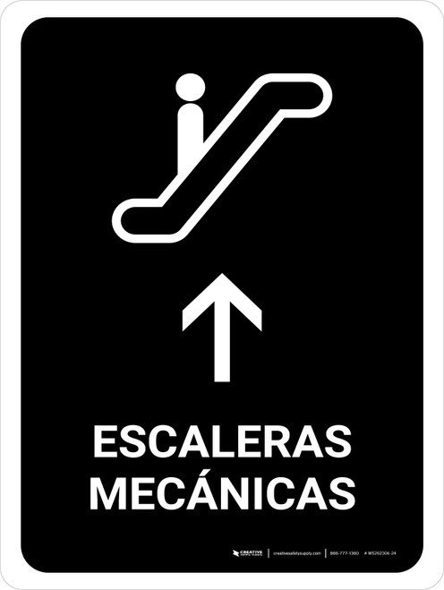 Escalators With Up Arrow Black Spanish Portrait - Wall Sign