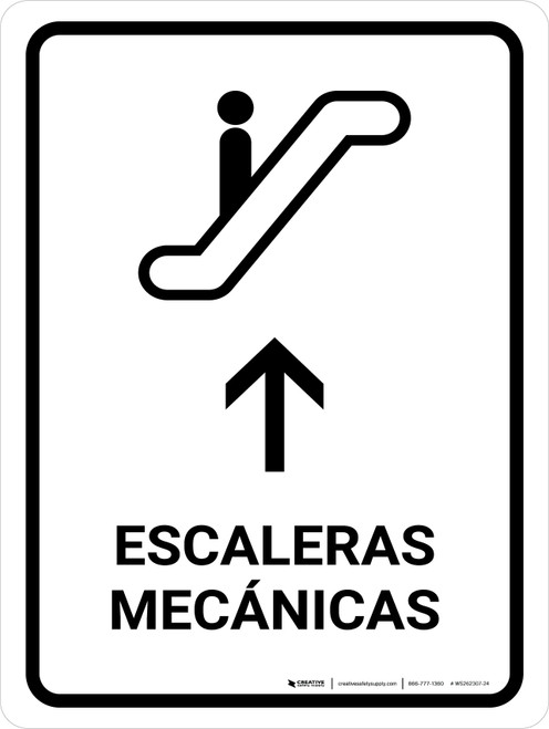 Escalators With Up Arrow White Spanish Portrait - Wall Sign