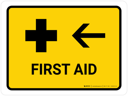 First Aid With Left Arrow Yellow Landscape - Wall Sign