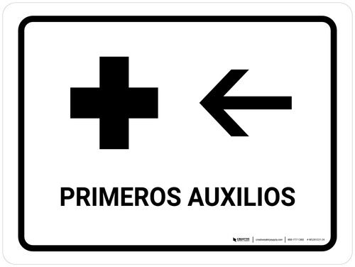 First Aid With Left Arrow White Spanish Landscape - Wall Sign