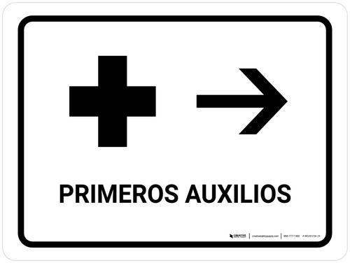 First Aid With Right Arrow White Spanish Landscape - Wall Sign