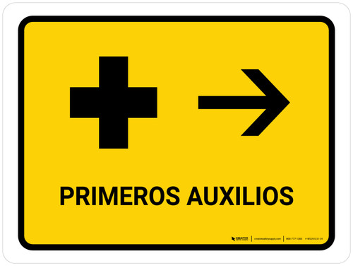First Aid With Right Arrow Yellow Spanish Landscape - Wall Sign