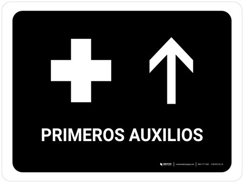First Aid With Up Arrow Black Spanish Landscape - Wall Sign