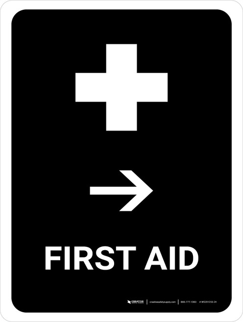 First Aid With Right Arrow Black Portrait - Wall Sign