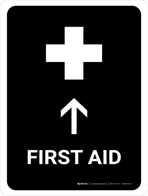 First Aid With Up Arrow Black Portrait - Wall Sign