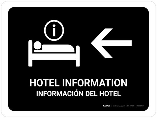 Hotel Information With Left Arrow Black Bilingual Spanish Landscape - Wall Sign