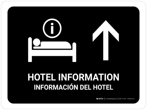 Hotel Information With Up Arrow Black Bilingual Spanish Landscape - Wall Sign