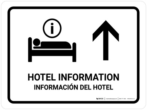 Hotel Information With Up Arrow White Bilingual Spanish Landscape - Wall Sign
