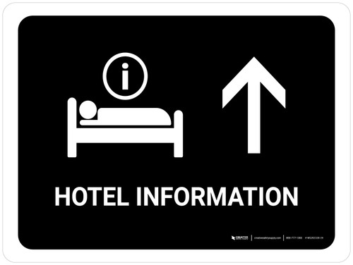 Hotel Information With Up Arrow Black Landscape - Wall Sign