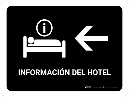 Hotel Information With Left Arrow Black Spanish Landscape - Wall Sign
