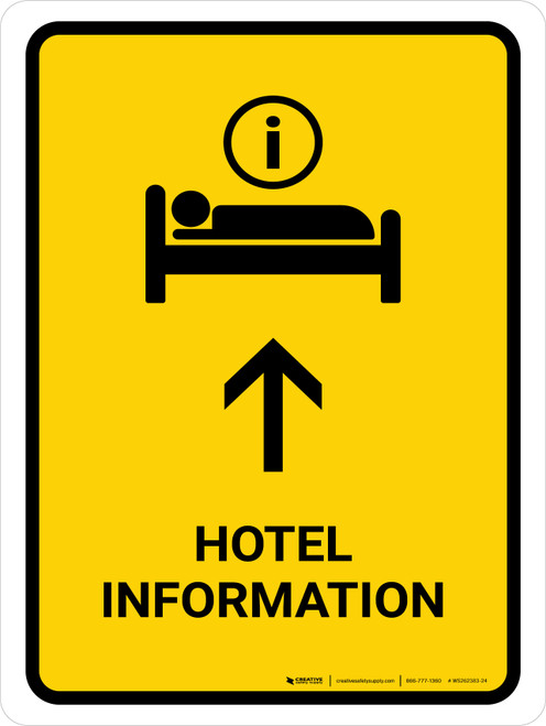 Hotel Information With Up Arrow Yellow Portrait - Wall Sign