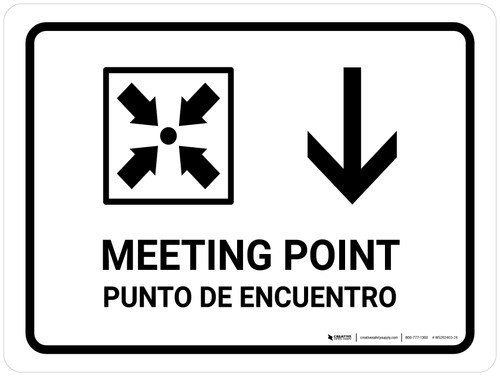 Meeting Point With Down Arrow White Bilingual Spanish Landscape - Wall Sign