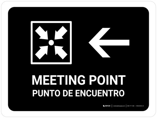 Meeting Point With Left Arrow Black Bilingual Spanish Landscape - Wall Sign