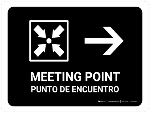Meeting Point With Right Arrow Black Bilingual Spanish Landscape - Wall Sign