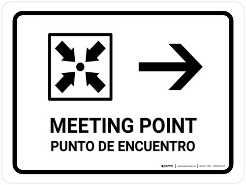 Meeting Point With Right Arrow White Bilingual Spanish Landscape - Wall Sign